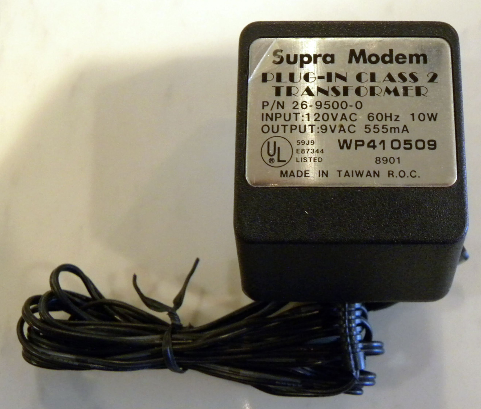SUPRA MODEM WP410509 9VAC 555mA POWER SUPPLY ADAPTER fax 144