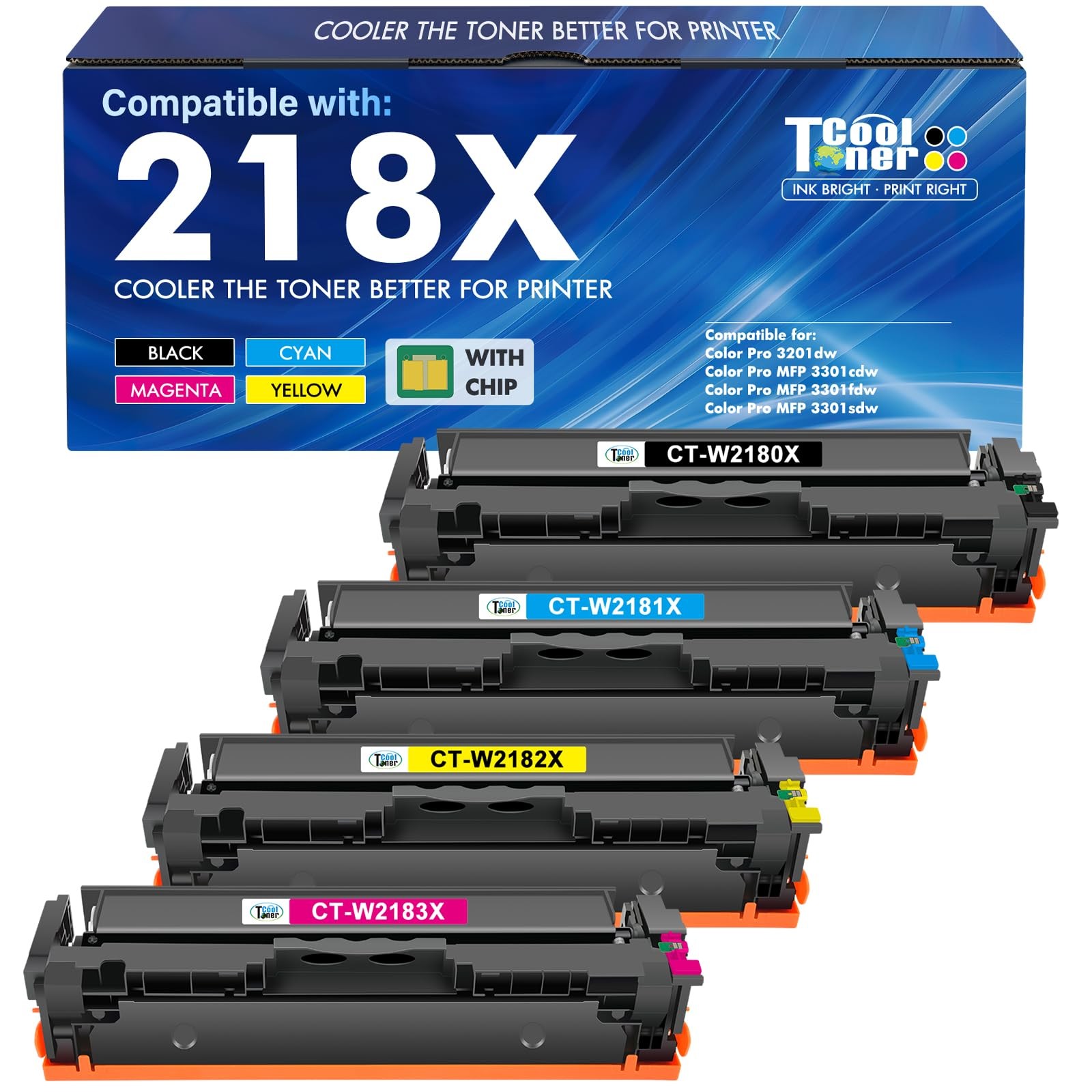 218X Toner Cartridges 4 Pack 218 High Yield, B/C/Y/M With Chip 4