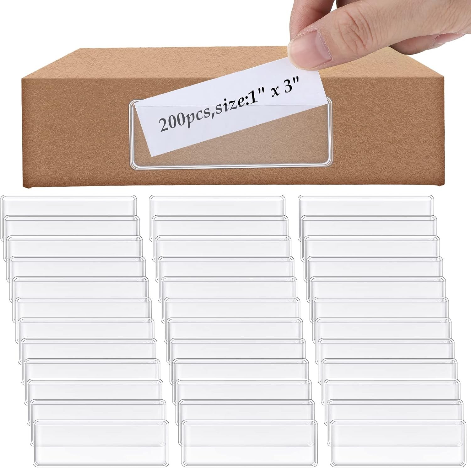 200 Pcs Label Holder Self Adhesive Clear Pocket Bulk 3x2 Inch | Plastic Sticking