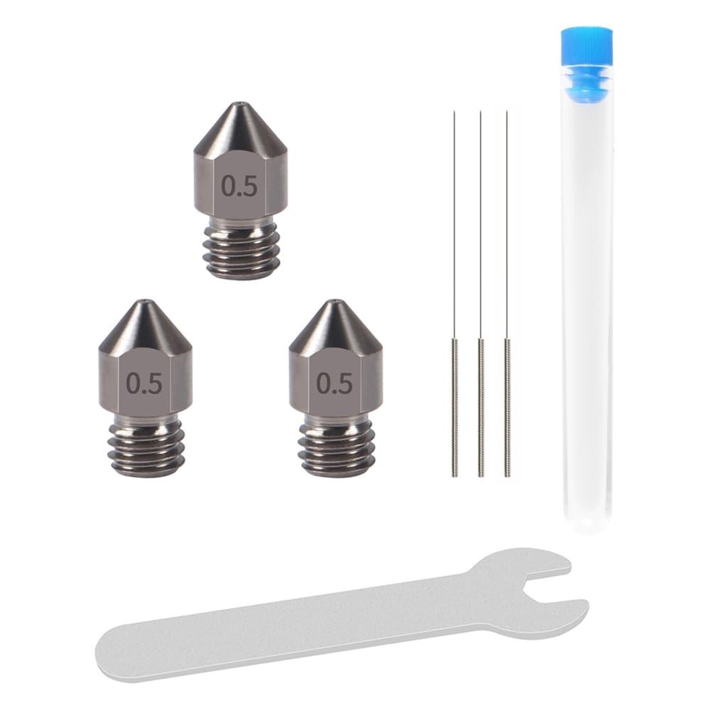 Precision 3D Printing: 0.5mm Hardened Steel MK8 Nozzles & 0.4mm Cleaning Needles