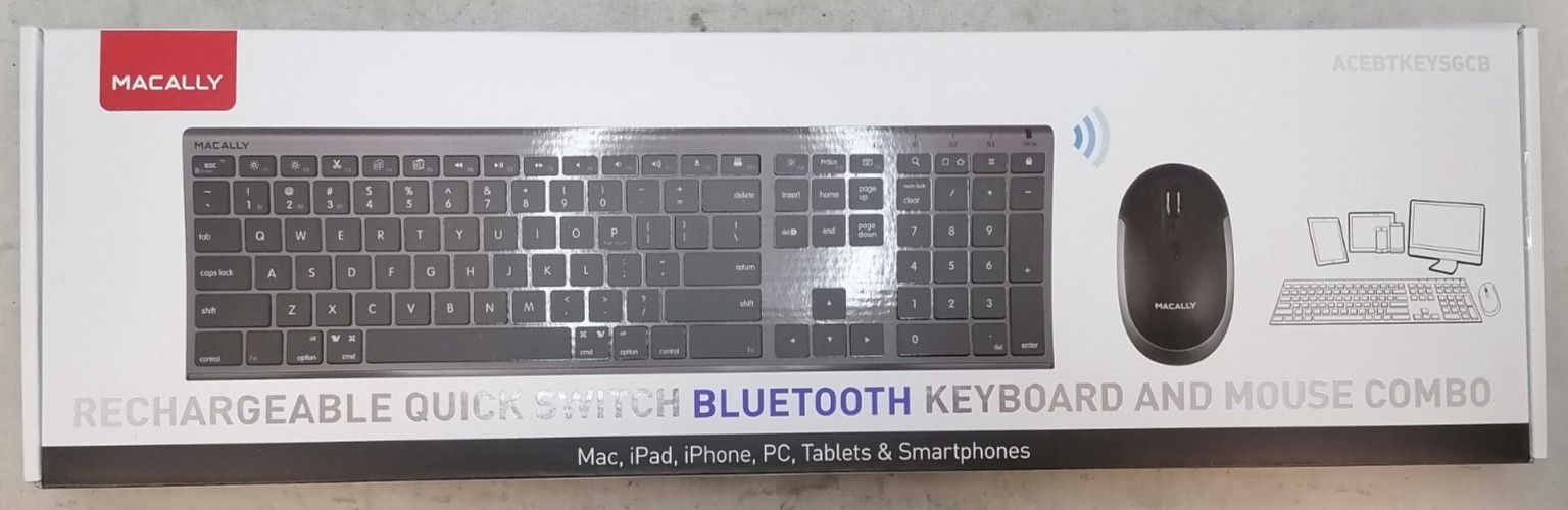 Macally Rechargeable Quick Switch Bluetooth Keyboard & Mouse Combo ACEBTKEYSGCB