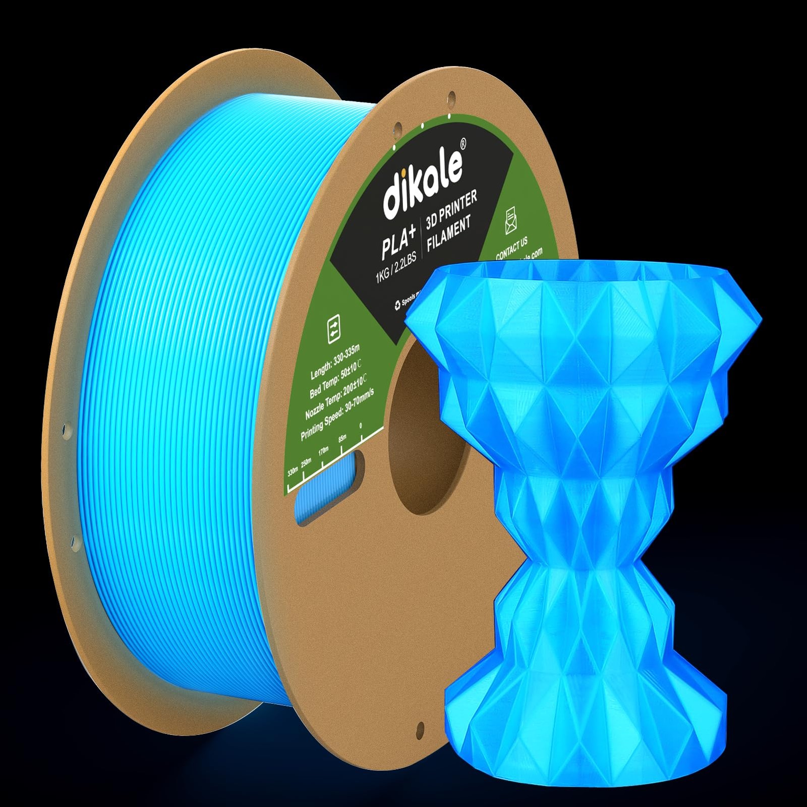 Dikale PLA+ 3D Printer Filament Luminous Blue, 1.75mm No Tangle, Net Weight 2...