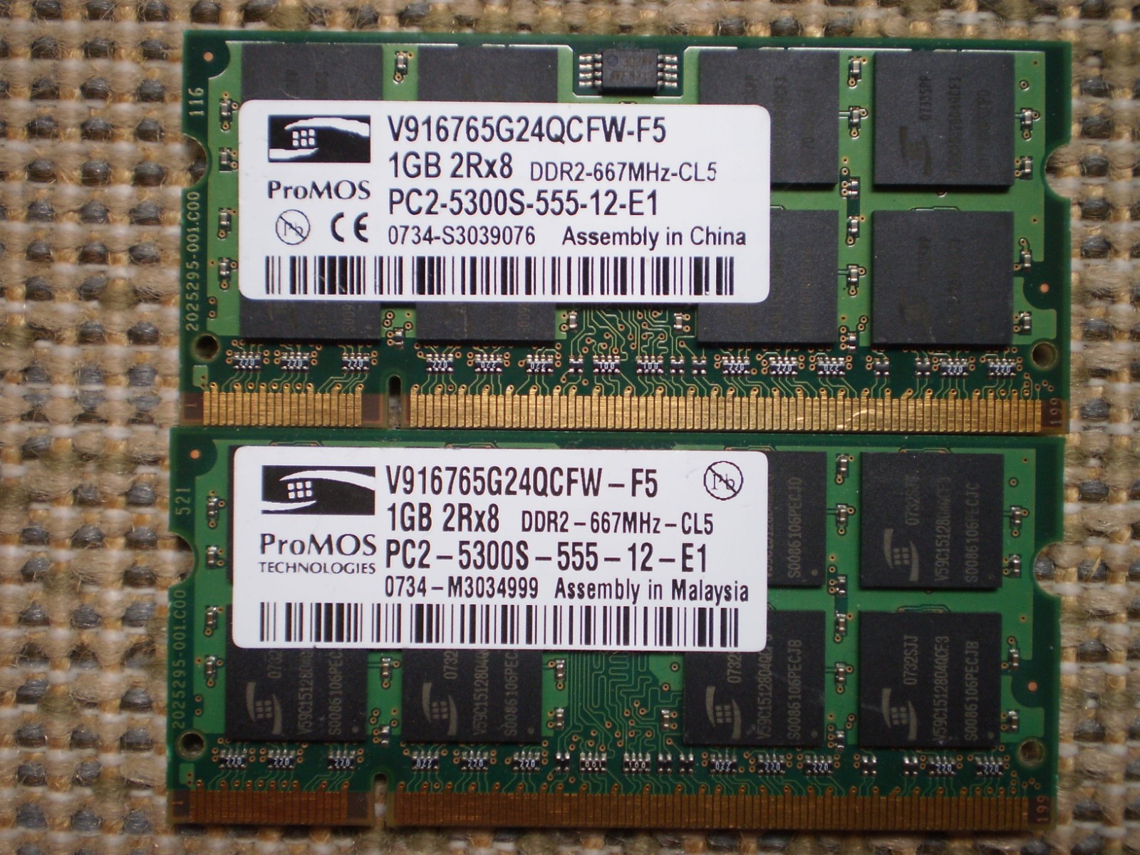 ProMOS 2GB (2 x 1GB) 2Rx8 PC2-5300S-555-12-E1 Laptop Ram V916765G24QCFW-F5