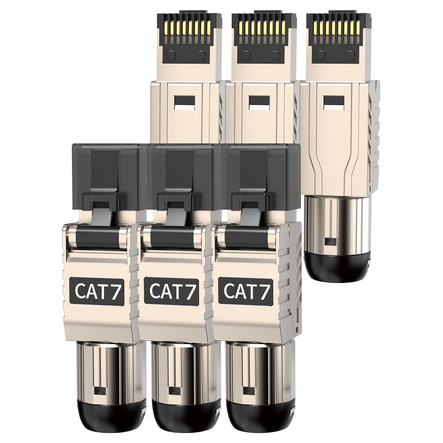 6-Pack RJ45 Connectors Tool Free Cat7 Cat6A, Tool-Free Zinc Alloy Shielded