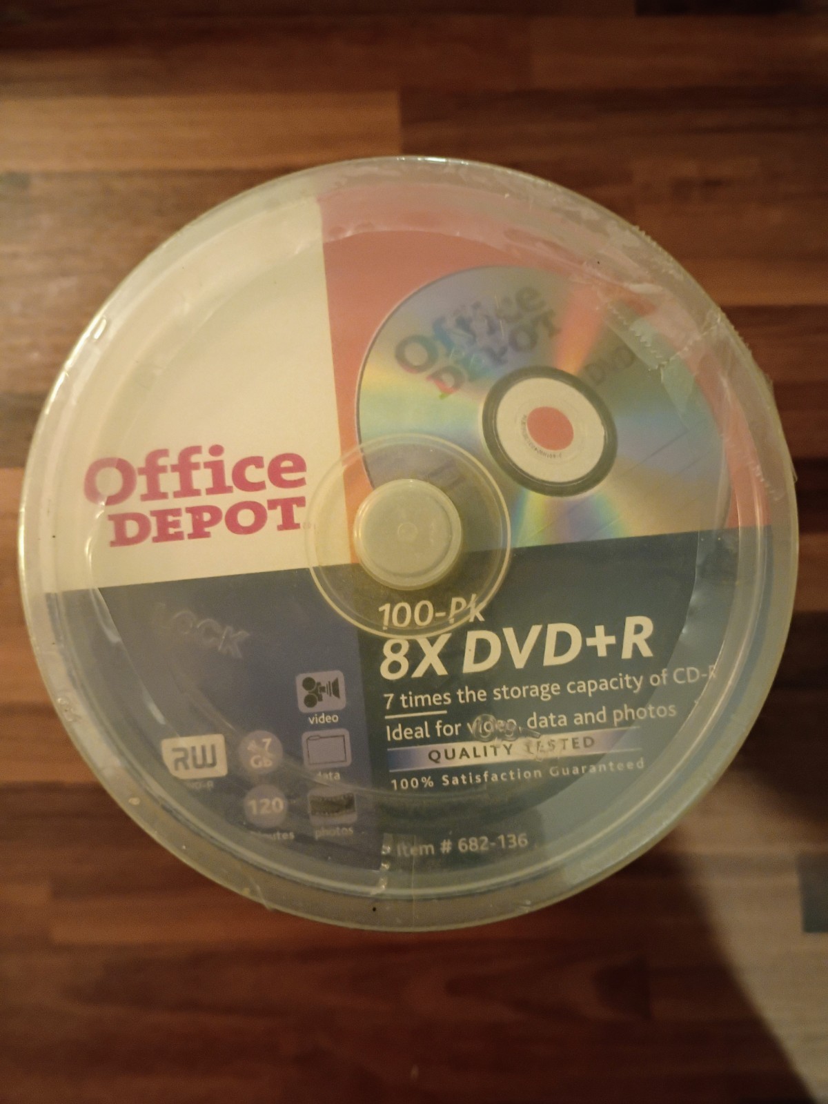 New Sealed 100 Pack Office Depot DVD+R 8x 4.7GB 120 min Spindle