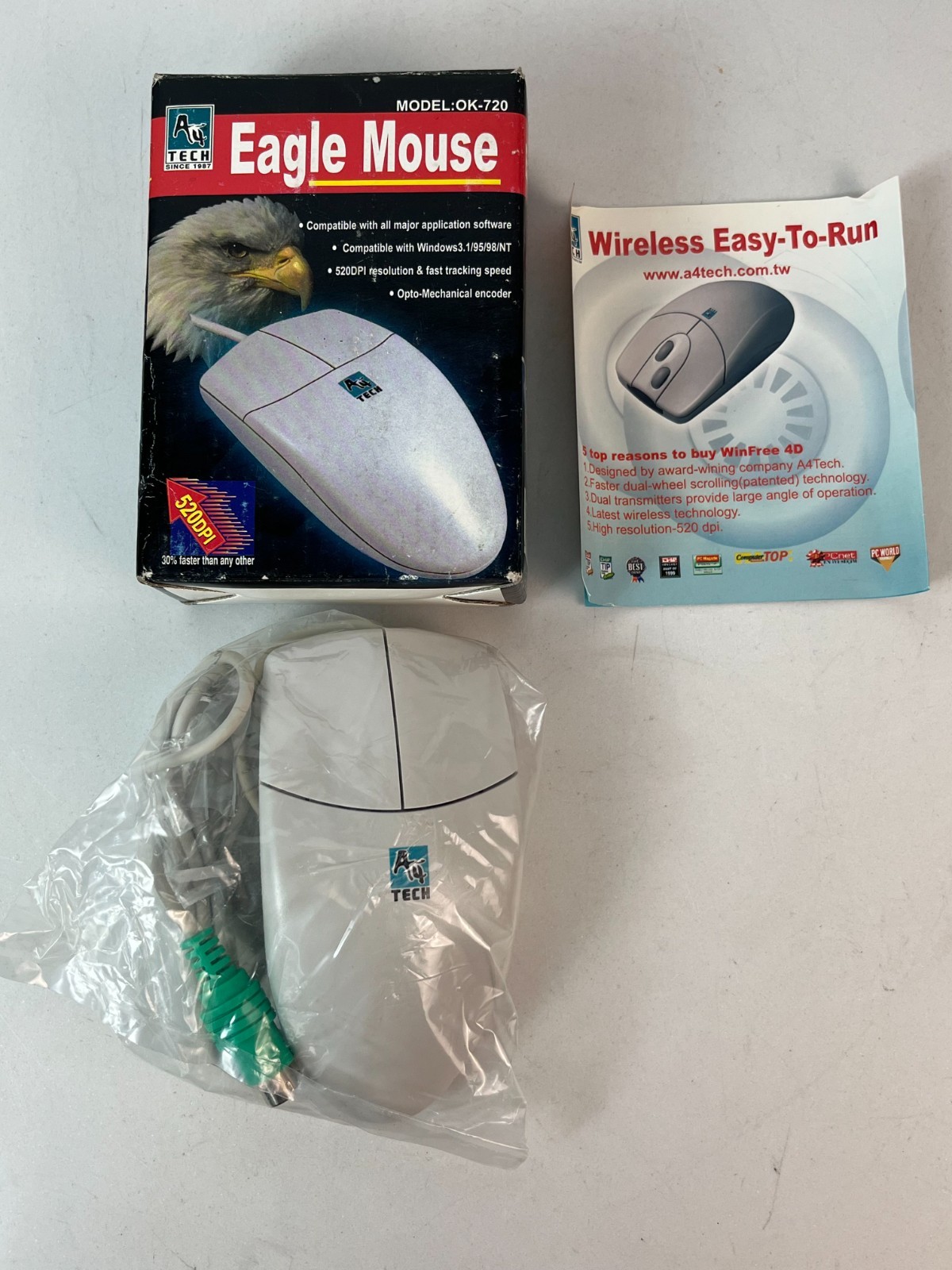 Vintage EAGLE MOUSE A4 TECH MODEL OK-720 2 BUTTON MECHANICAL New