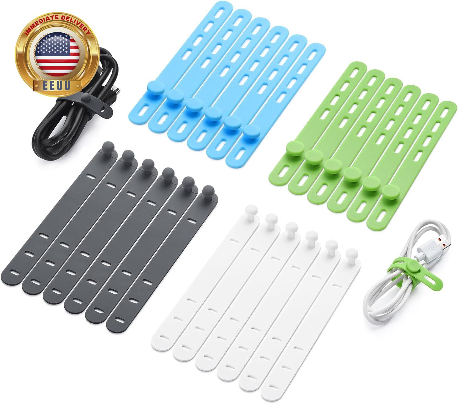 24 Pcs Silicone Cable Ties, Cord Organizer Ties, Cord Ties Reusable, Cord Wrap C