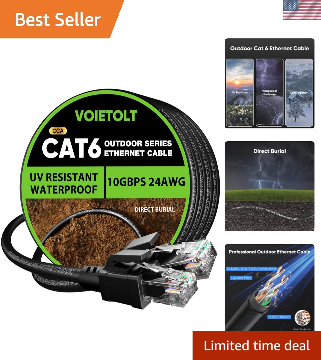 Reliable 125ft Cat 6 Ethernet Cable for Outdoor Networking - Weatherproof
