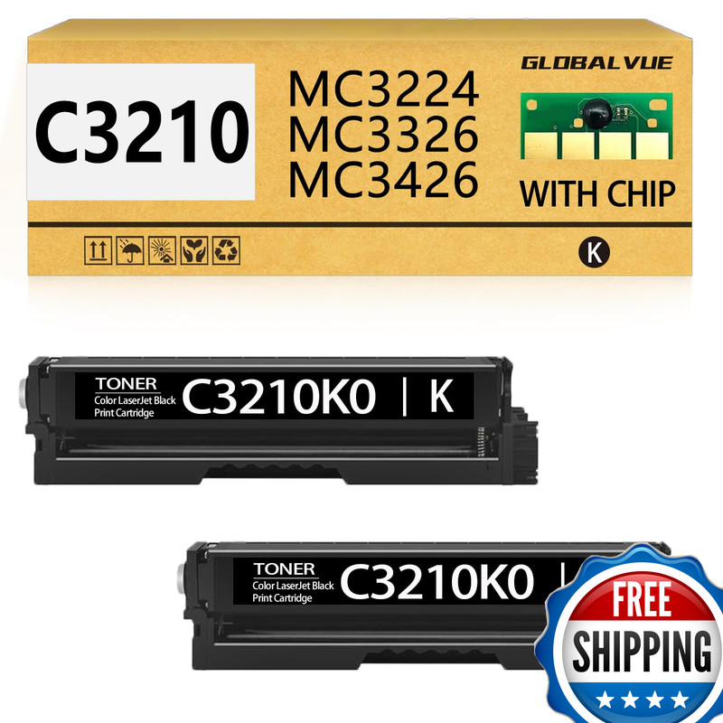 Globalvue C3210K0 Black Toner Cartridges 2-Pack Chip Compatible Lexmark C3210