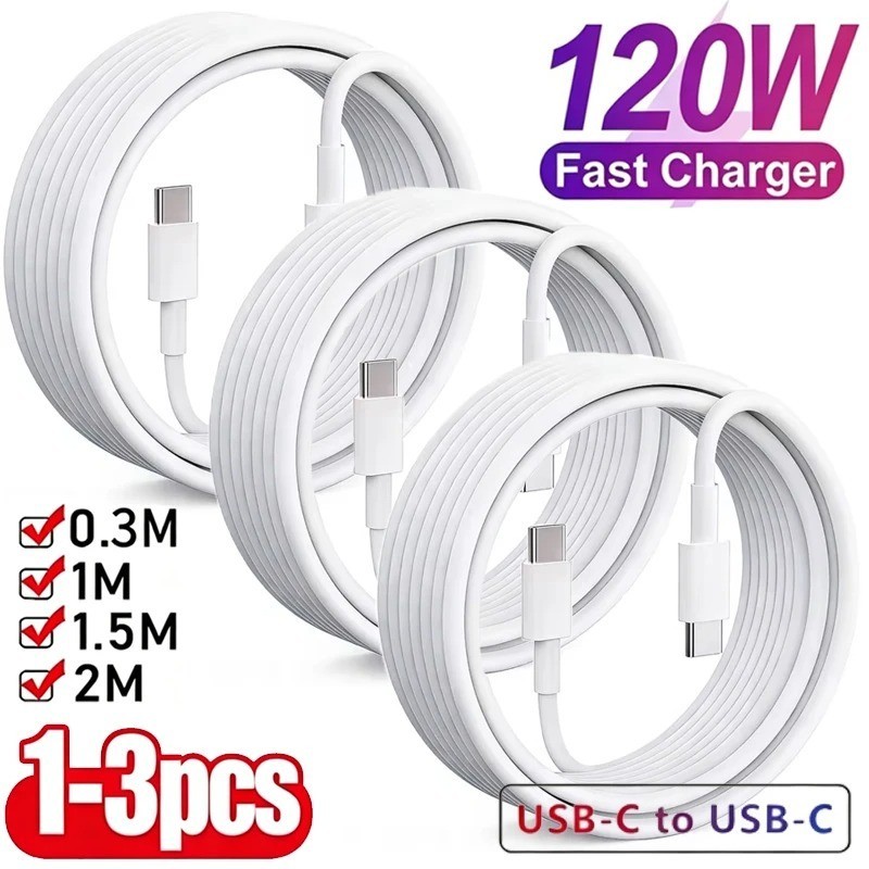 For iPhone 17 16e USB C Fast Charging Cord 3 Pack 120W Extra Long 1/1.5/2 M