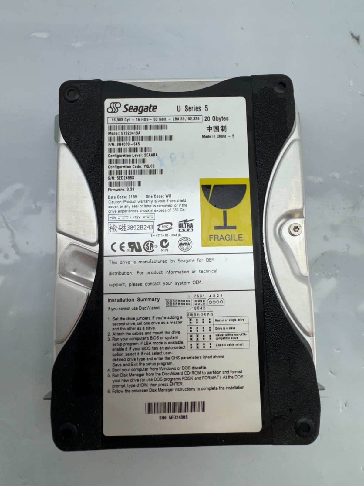 Seagate U Series 5 ST320413A 20GB 3.5" IDE Ultra ATA HDD SeaShield Hard Drive