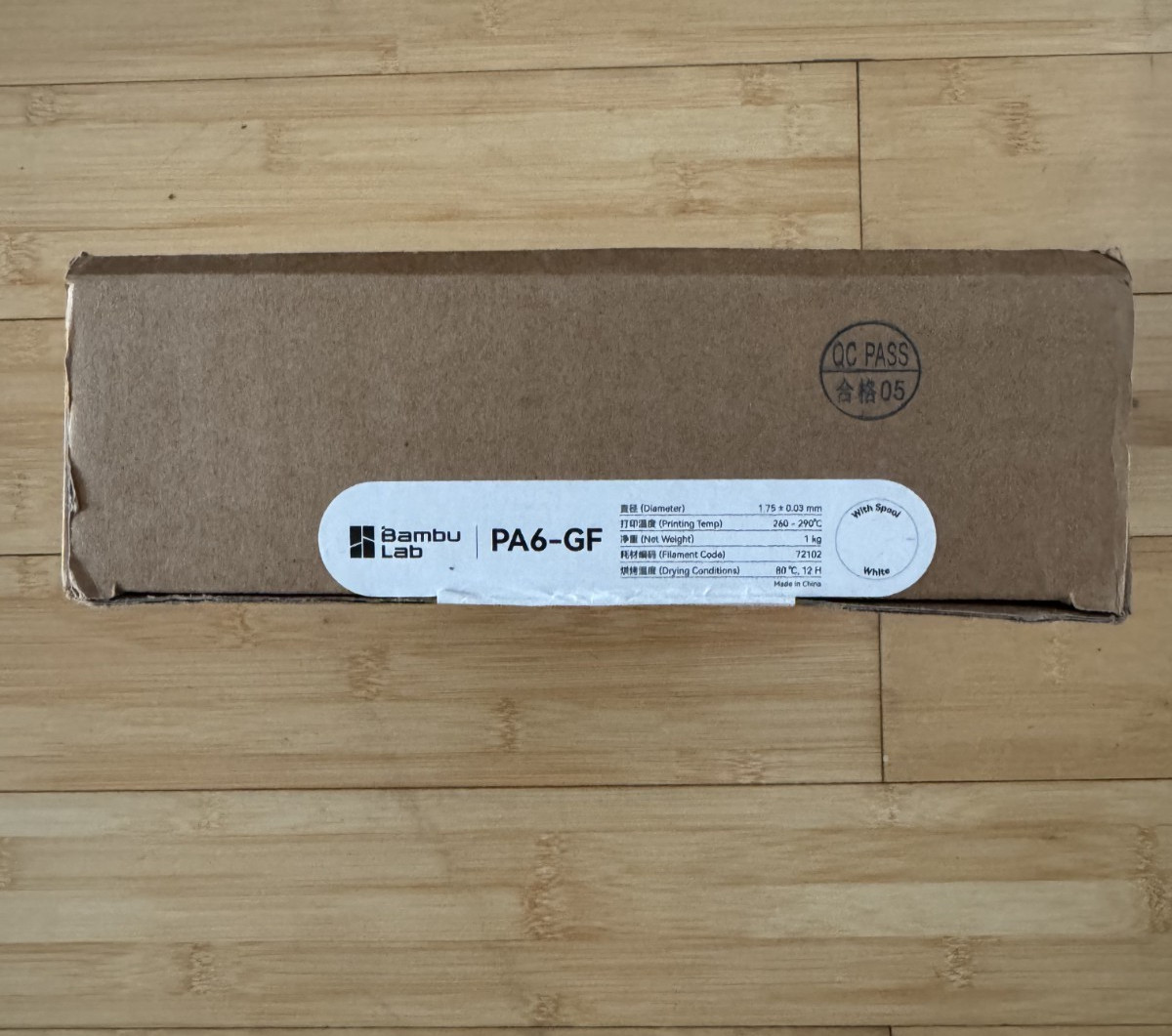 Bambu Lab PA6-GF Nylon 3D Printer Filament 1.75mm 1kg White Spool Sealed 72102
