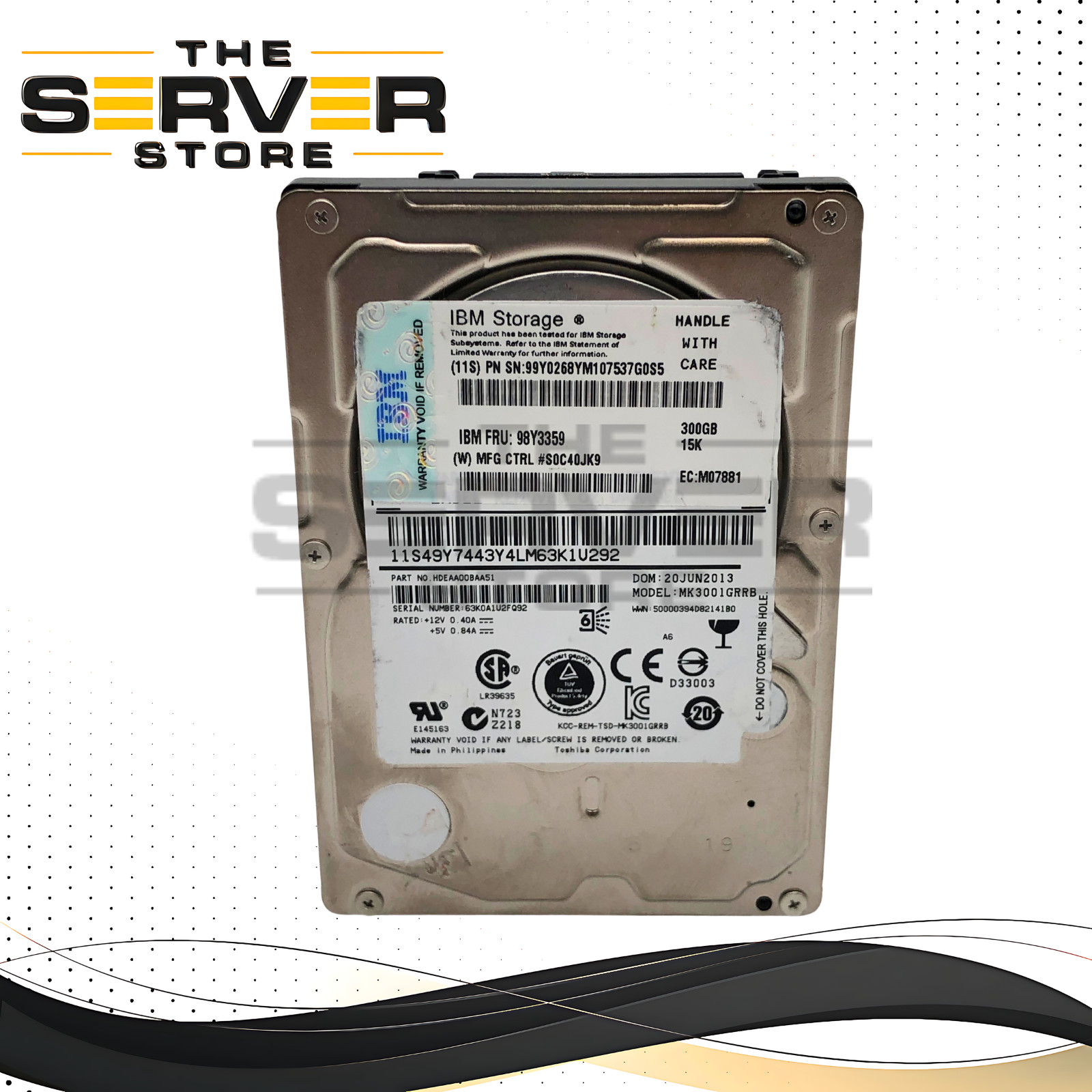 IBM Toshiba 300GB 15K 6Gb/s SAS 2.5" SFF Enterprise HDD HDEAA00BAA51 98Y3359