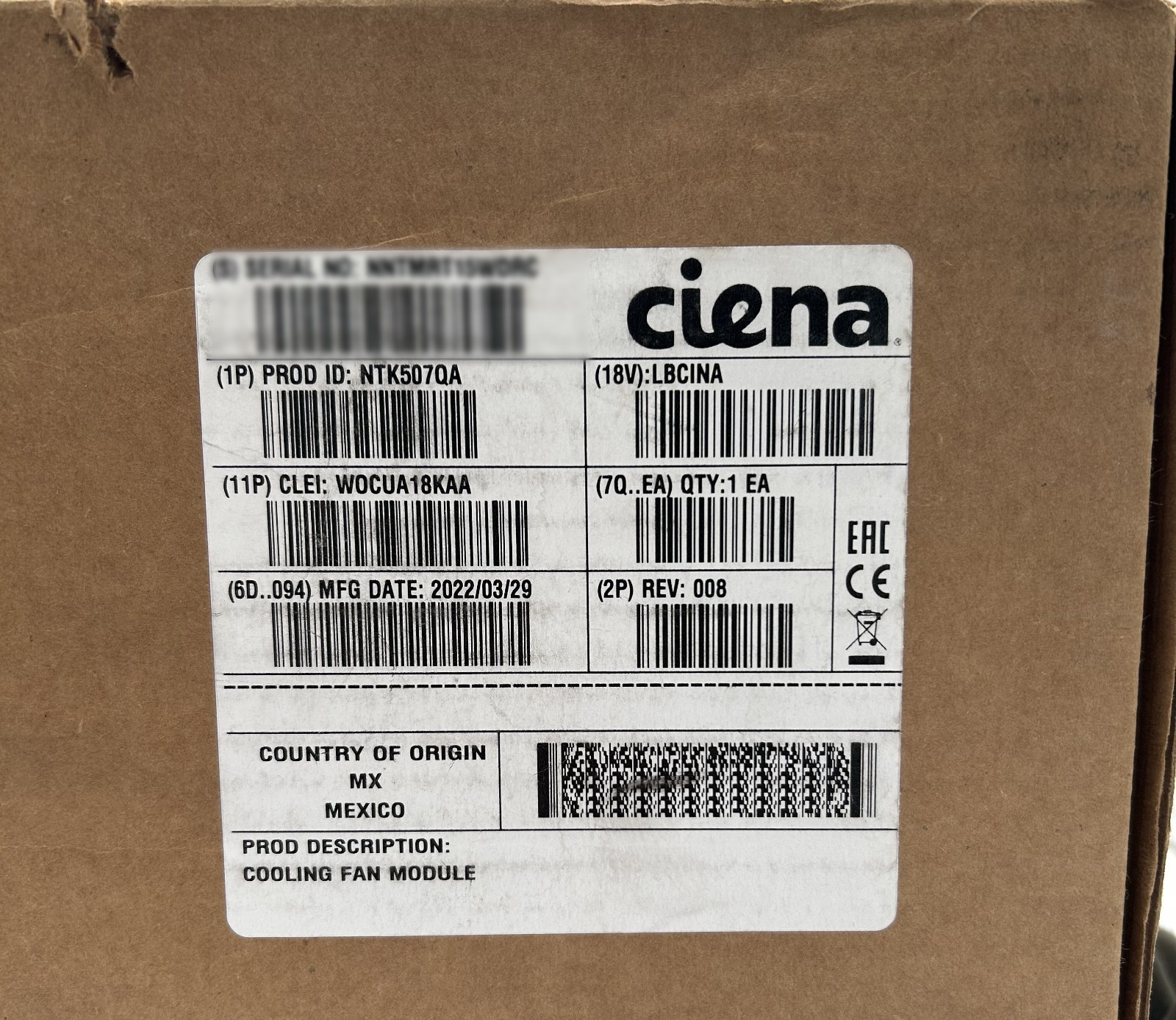 Ciena NTK507QA COOLING FAN MODULE (WE BUY CIENA)