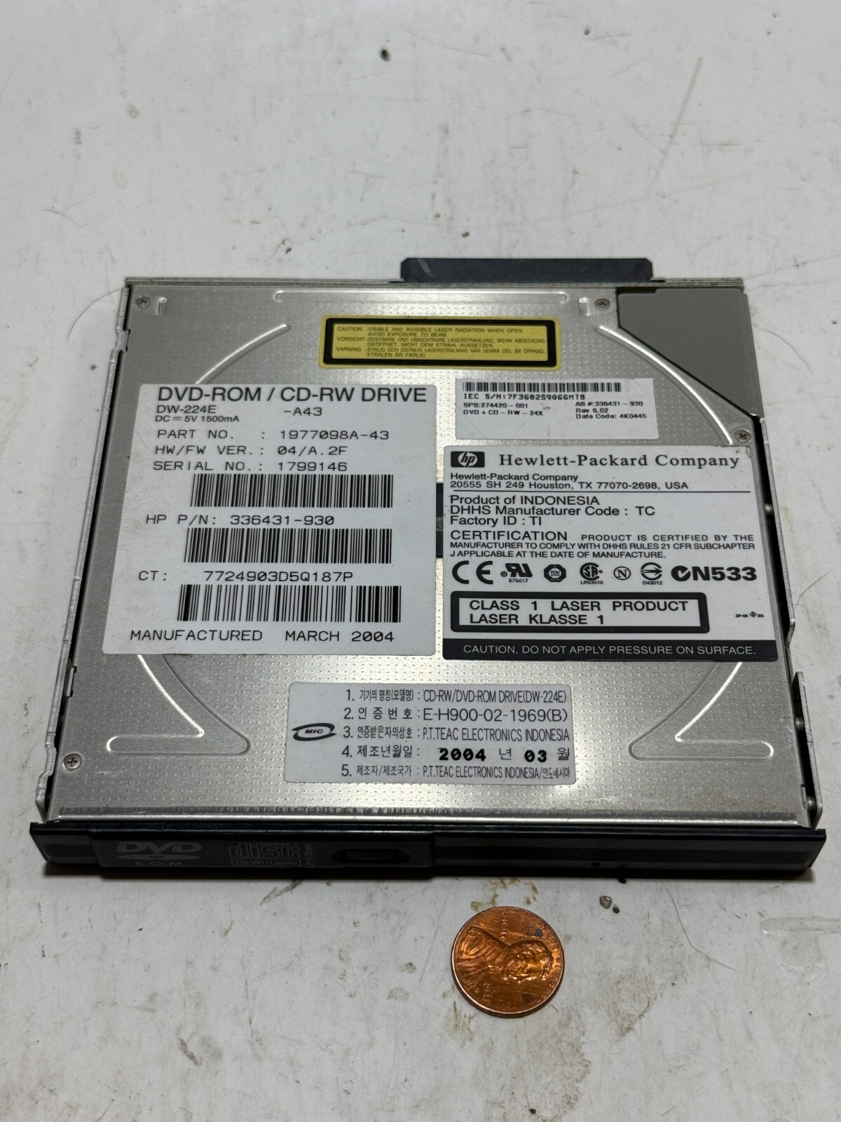 HP DVD ROM CD-RW DW-224E  1977098A-43 336431-930 (301294-001)