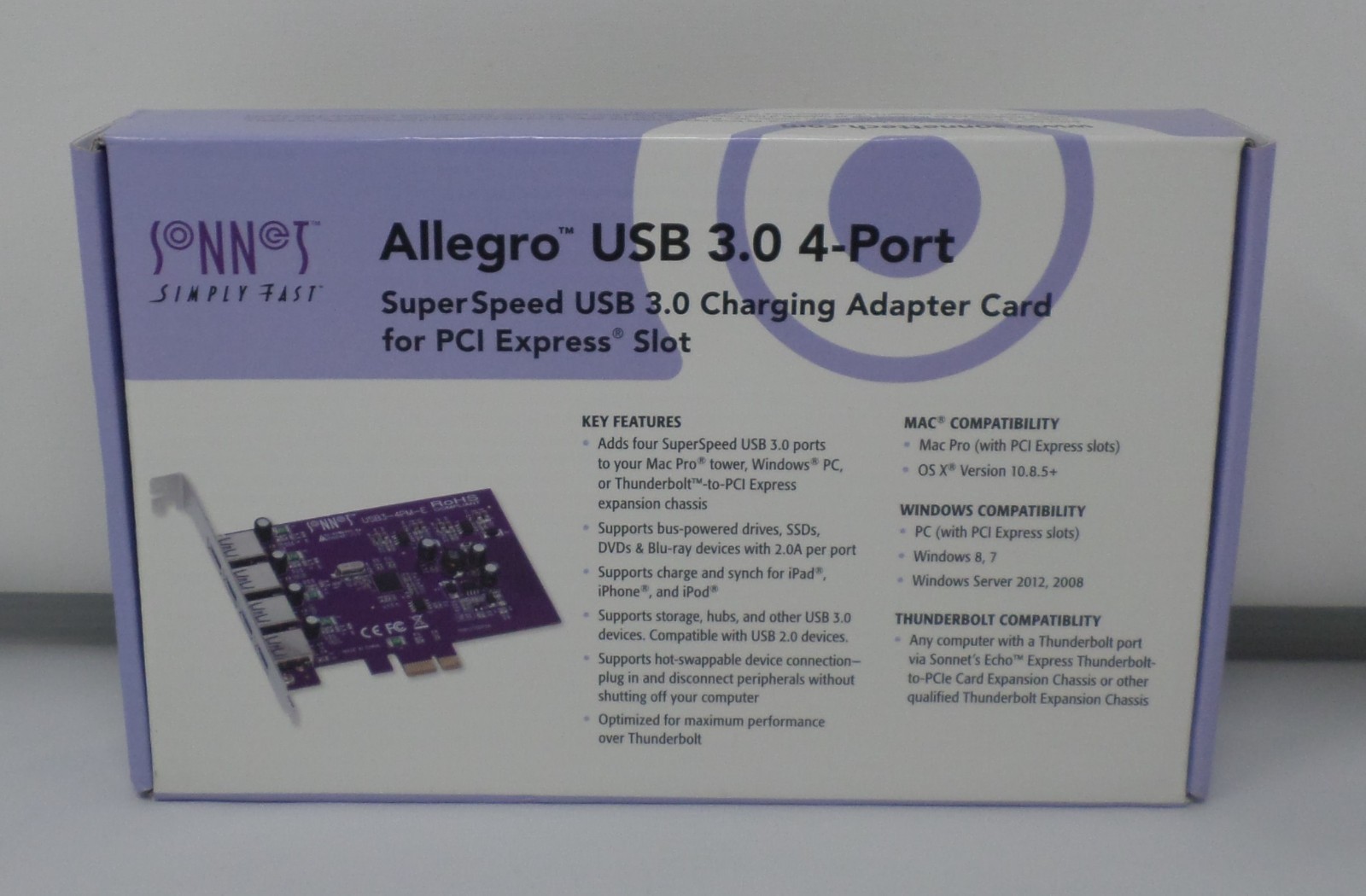SONNET Allegro USB 3.0 4-Port PCIe Charging Adapter Card USB3-4PM-E