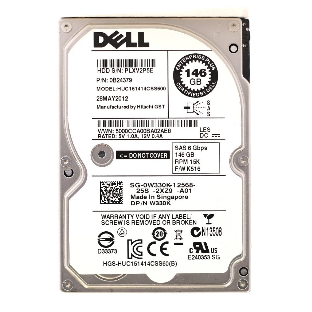 Dell 146GB 15K 2.5" SAS 6Gb/s HDD 0W330K HUC151414CSS600 0B24379 Enterprise