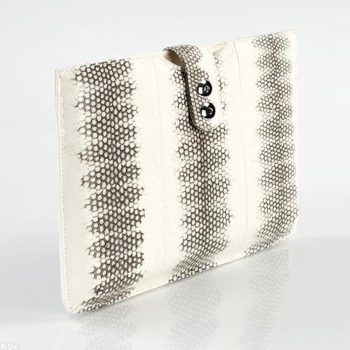 Luxurious Tablet Sleeve Made from Genuine White Sea Snake Leather, Strap, Croton