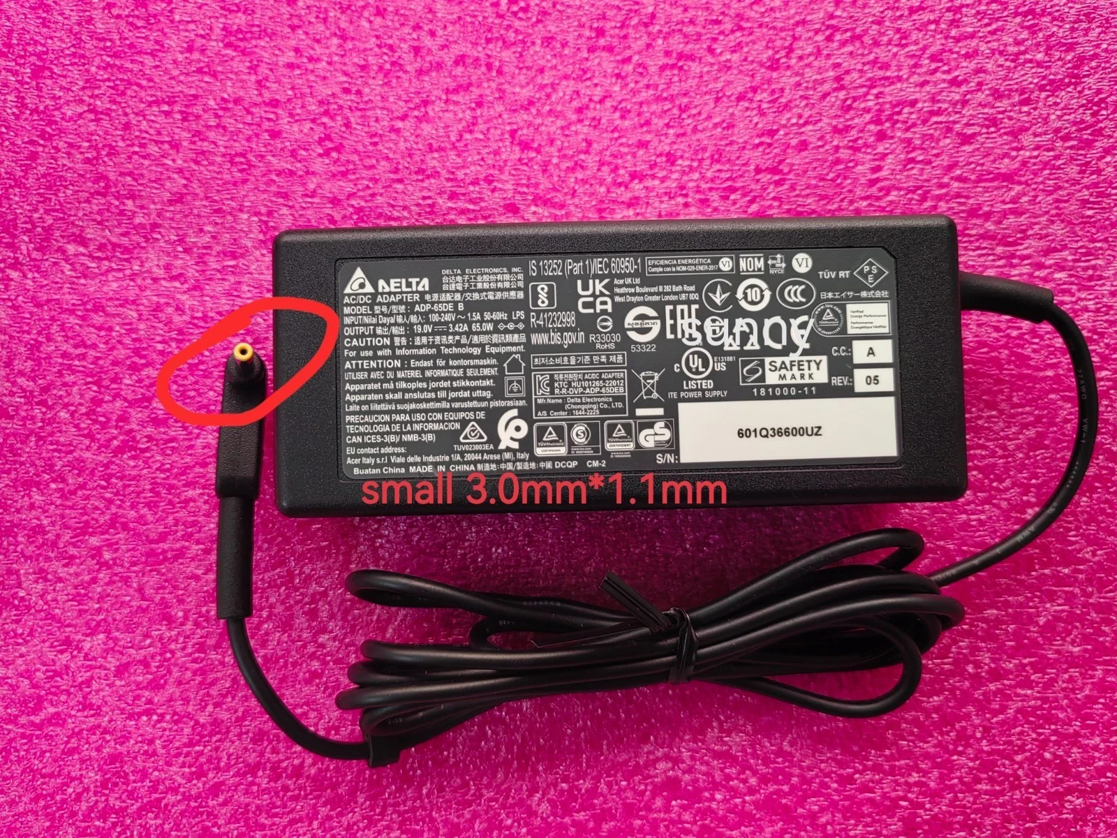 For Acer Swift 3 N19C4 SF314-59 SF314-42 19V 3.42A 3.0mm 65W ADP-65DE B Original