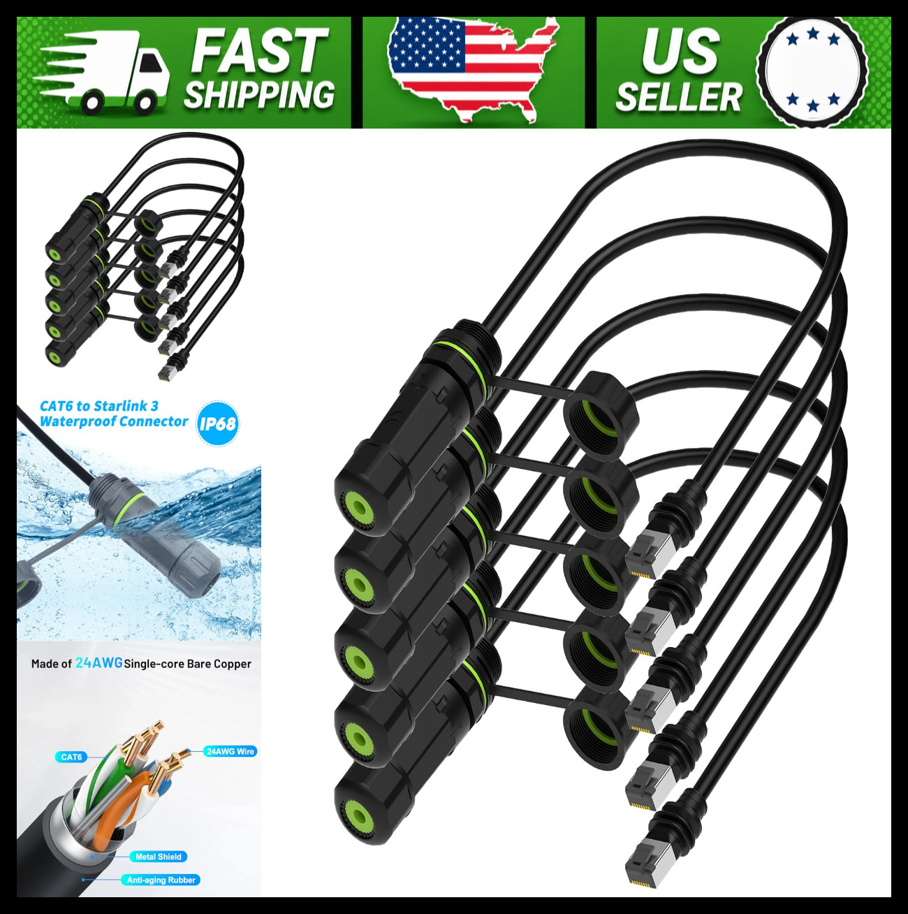 Starlink Gen 3 & Mini Waterproof Ethernet Adapter RJ45 Coupler 2-Pack