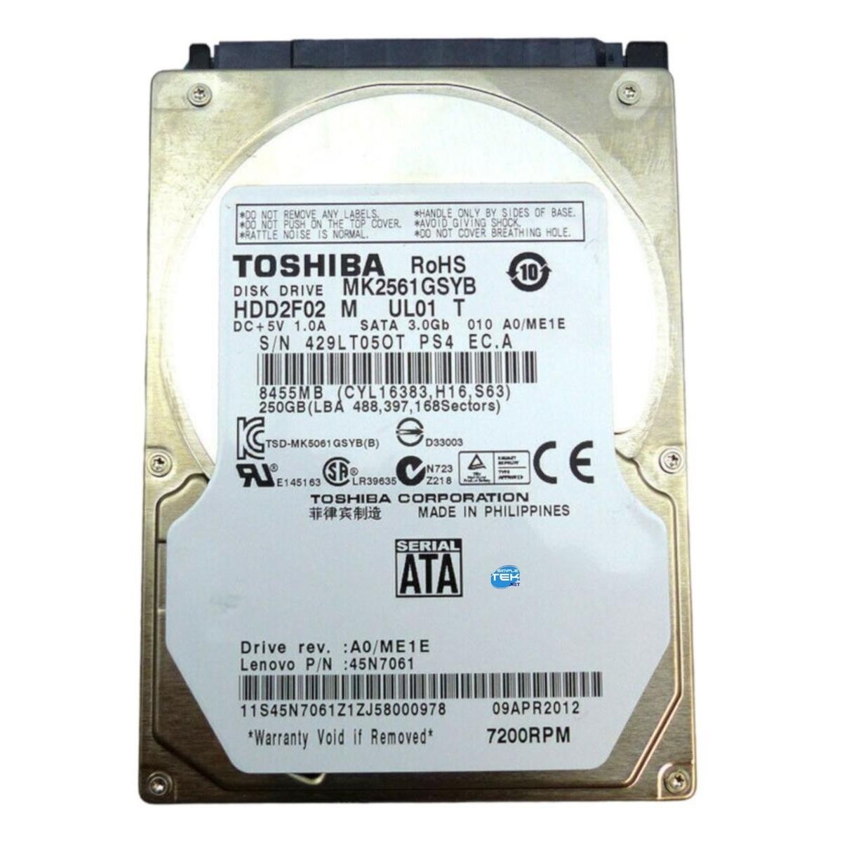 Toshiba Mk2561gsyb Hard Disk 250Gb Hdd 2.5" Sata 7200Rpm Internal Hard Drive