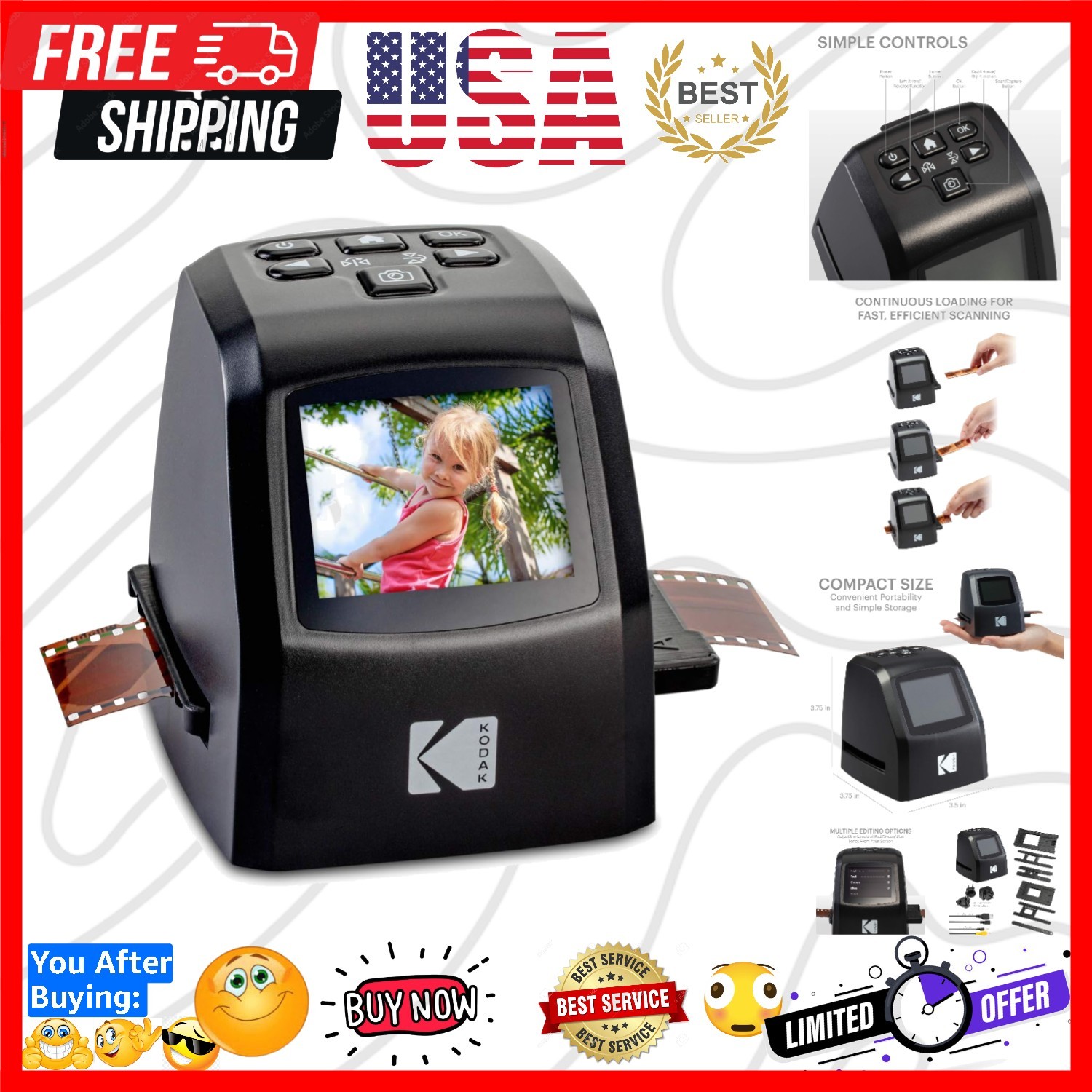 Mini Digital Film & Slide Scanner, 35mm, 126, 110, Super 8, 2.4" LCD | 14MP, ...