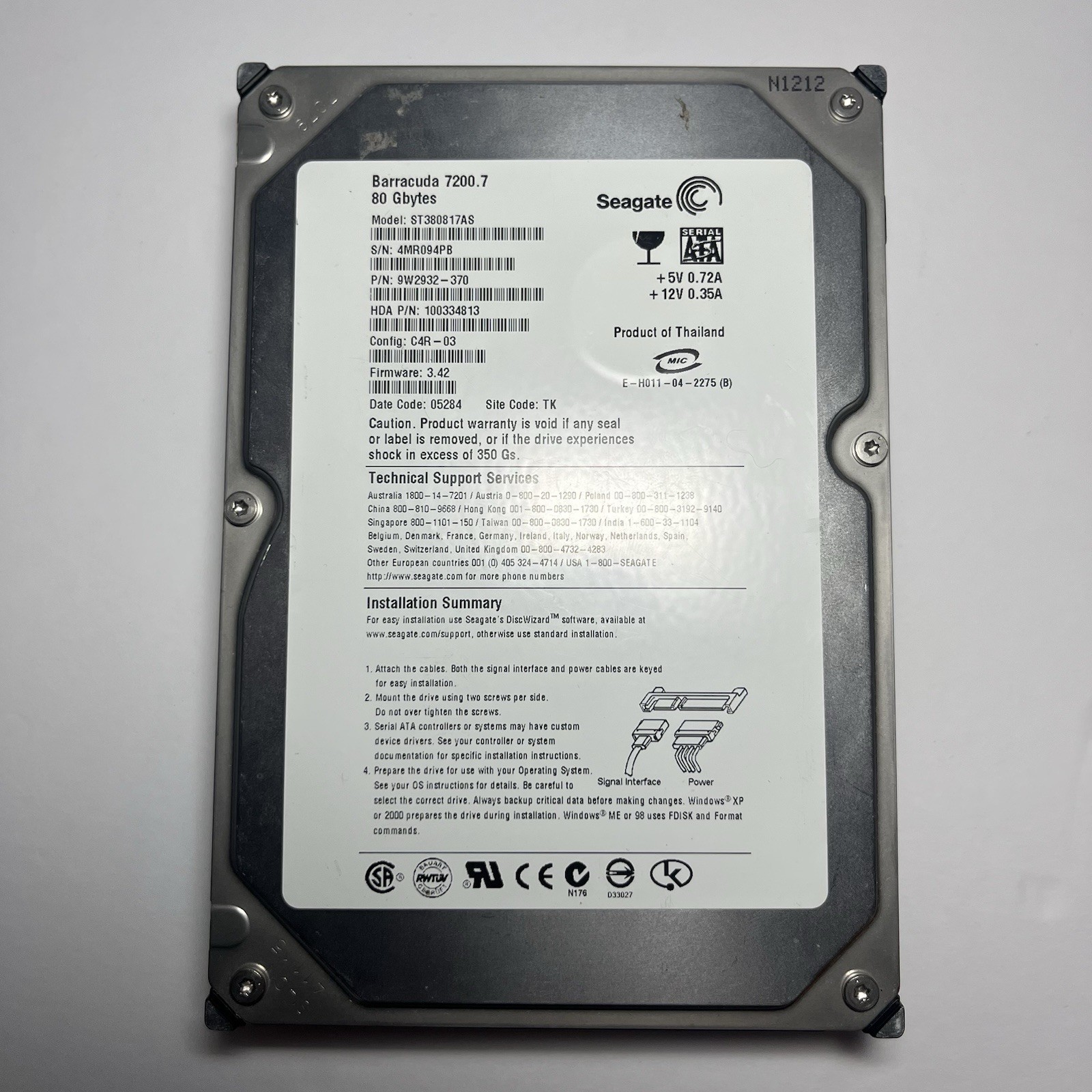 Seagate Barracuda 7200.7 80gb 3.5" Sata HDD ST380817AS 9W2932-370 TESTED GOOD