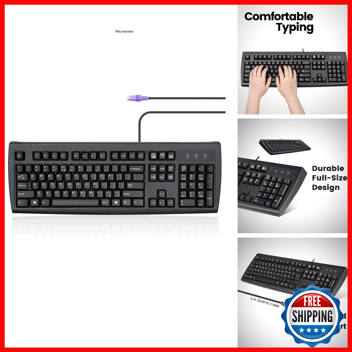 Perixx Periboard-107 Wired PS2 Full Size Keyboard US English Layout