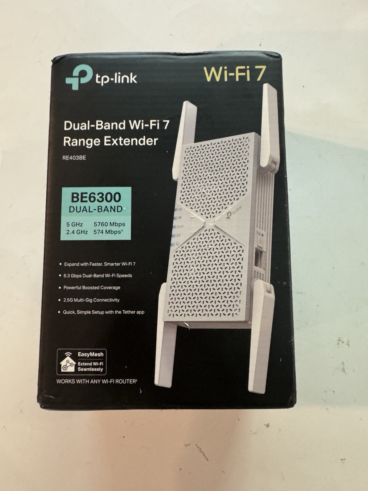 TP-Link BE6300 WiFi 7 Range Extender RE403BE 6.3Gbps 2.5G Ethernet Port White