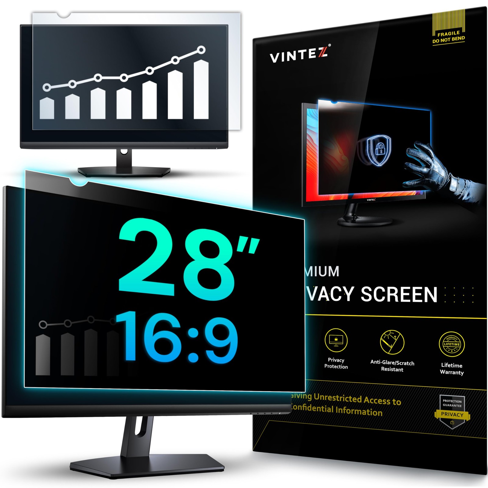 VINTEZ 28 Inch 16:9 [1 Pack] 28" DIAGONAL (16:9), Black Privacy for Monitor 