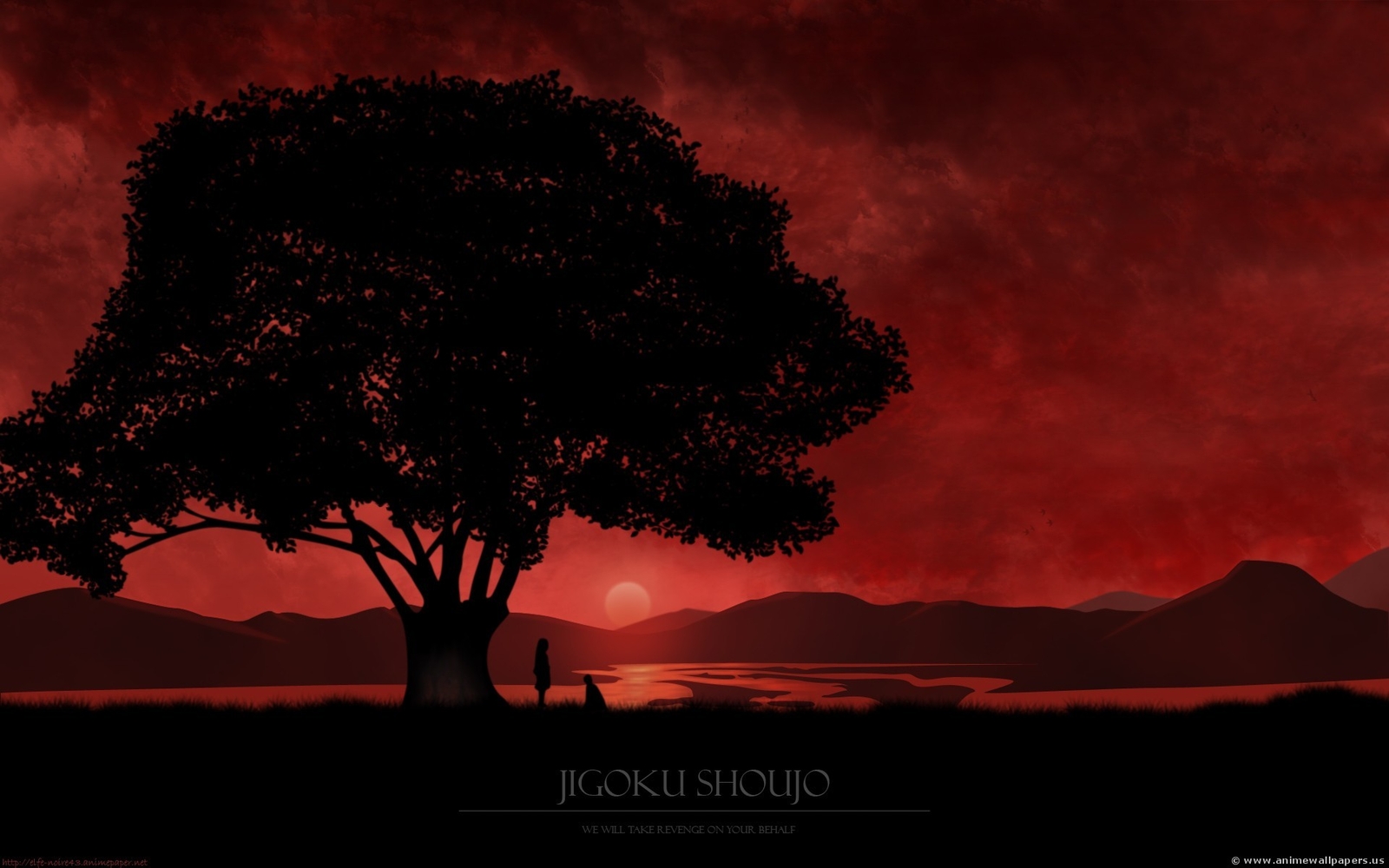 Landscape jigoku shoujo sunset fantasy art trees red Custom Gaming Mat Desk