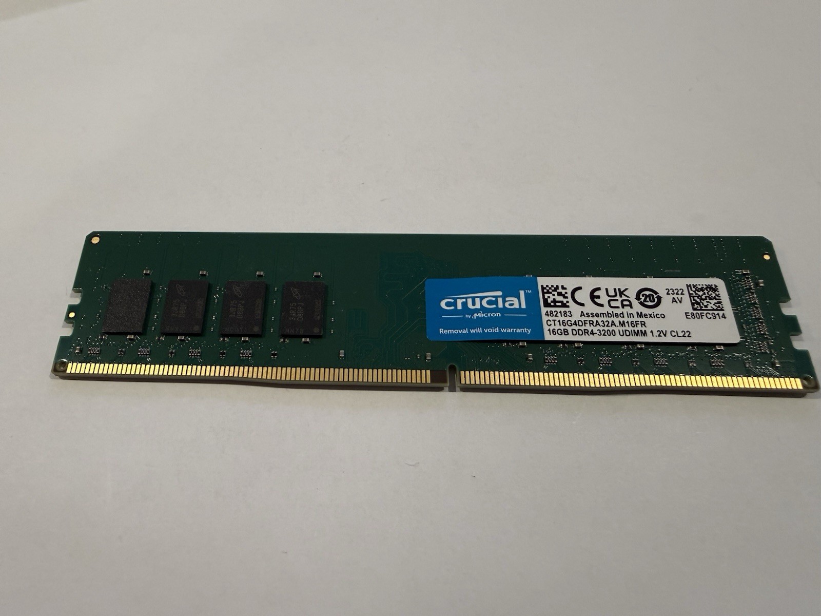 Crucial 16GB DDR4-3200 UDIMM Desktop Memory Module CL22