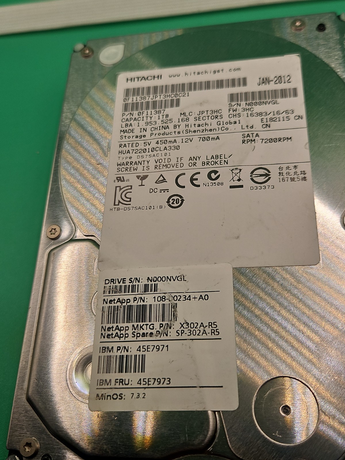 Hitachi HUA722010CLA330 PN:0F11387 MLC:JPT3HC 1.0TB Sata 3.5" HDD