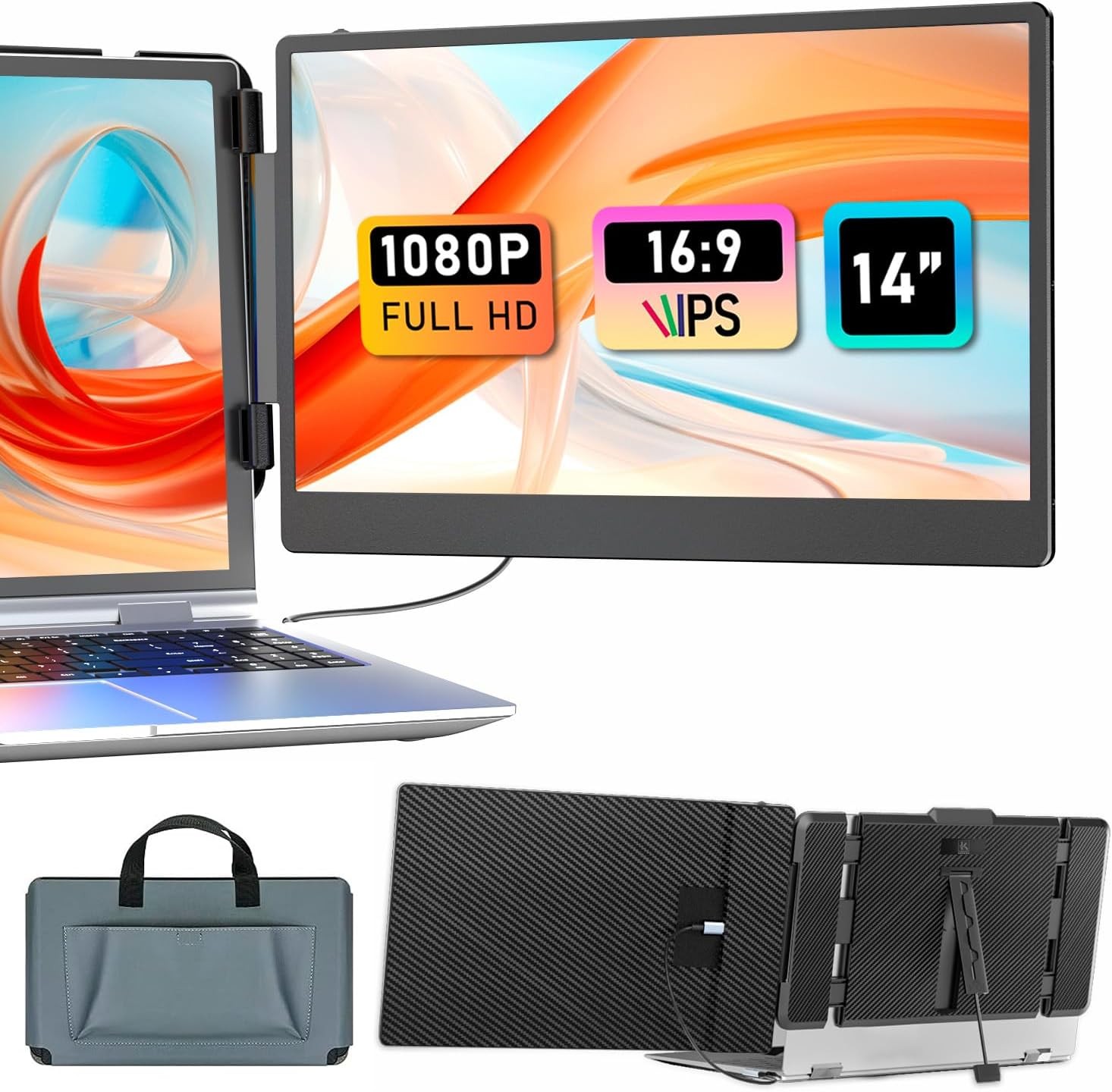 14"/13.3" Dual Laptop Screen Extender FHD Display Portable Monitor Plug & Play
