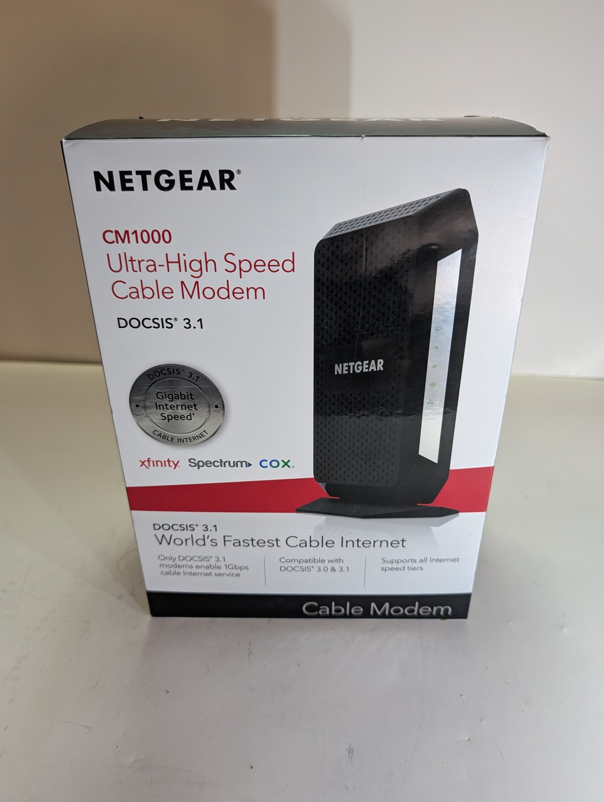 NETGEAR CM1000v2 DOCSIS 3.1 Cable Modem 1Gbps w/ Power Adapter, Cable & Box