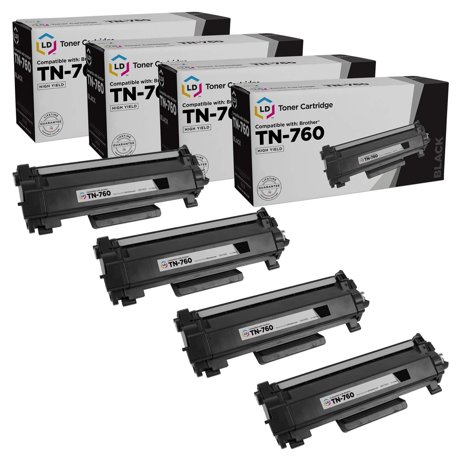 LD 4PK Replacement for Brother TN760 TN-760 High Yield Black Toner Cartridges