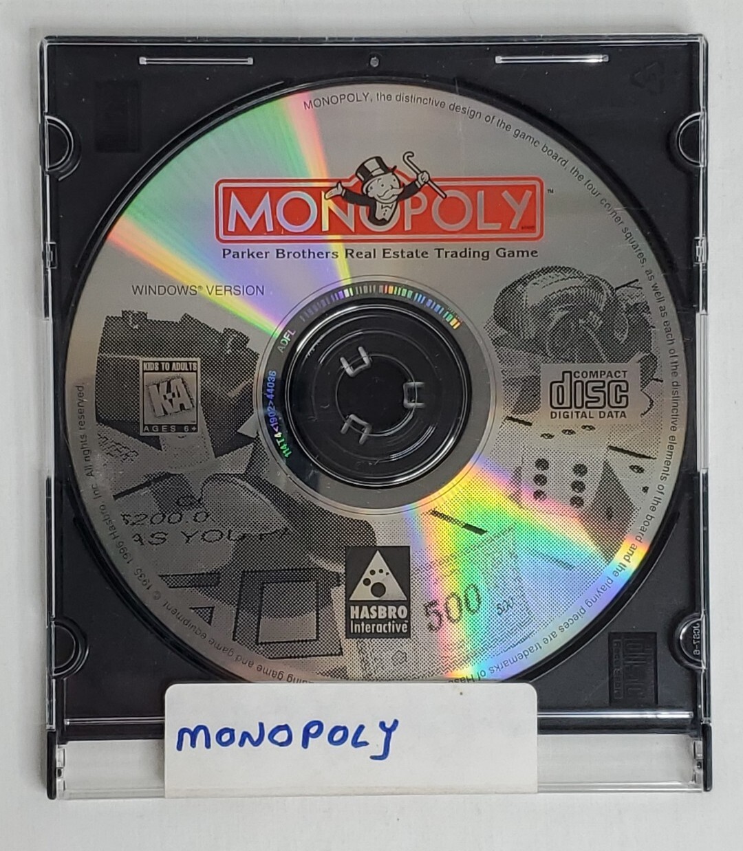 Monopoly Windows Version PC CD-ROM Game Disc Only 1996 Hasbro Interactive