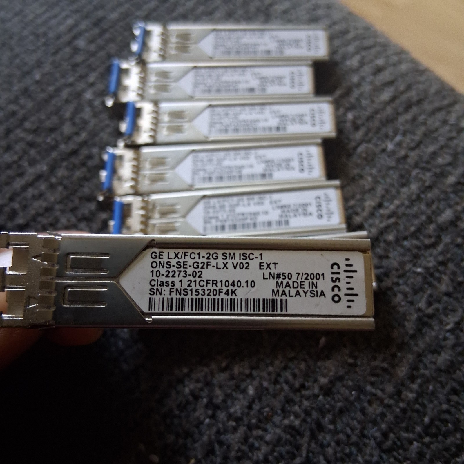 7×Cisco ONS-SE-G2F-LX 2Gbps FC SMF 10km 1310nm Duplex LC SFP Transceiver     A-5
