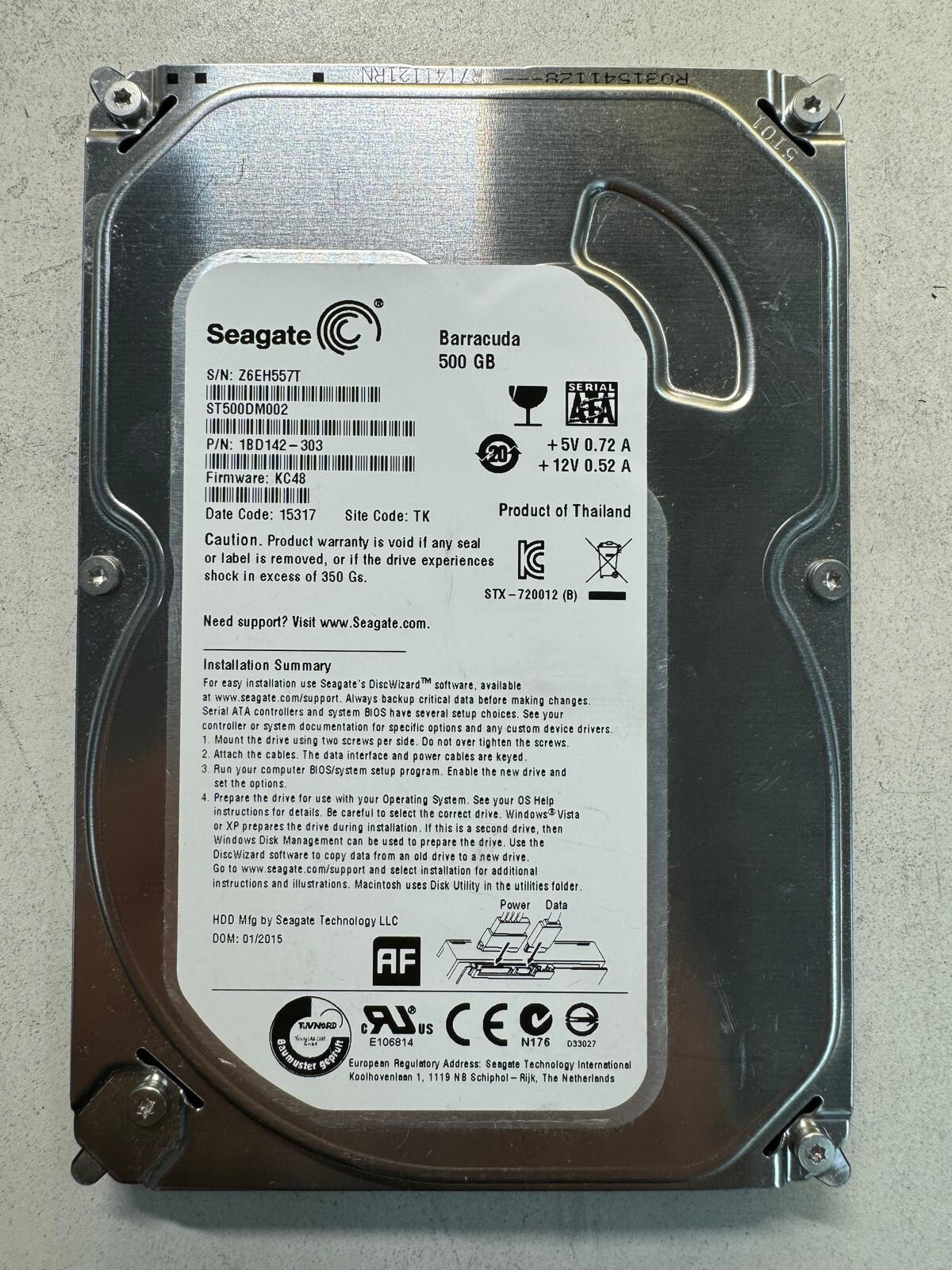 SEAGATE ST500DM002 1BD142-303 500GB Firmware KC48 Code 15317 SATA 3.5" HDD