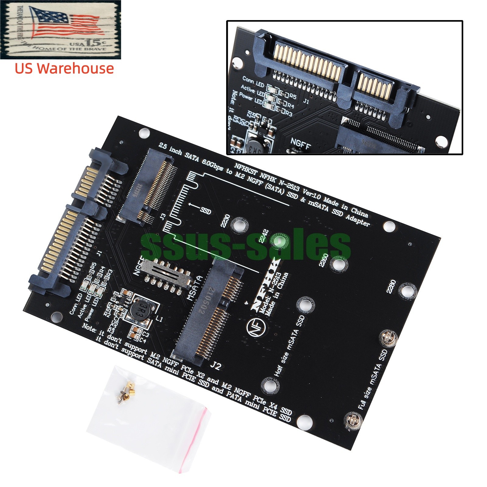 N-2513 mSATA + M.2 NGFF SATA to 2.5" SATA 3 Adapter Card M.2 2230 2280 2260 US