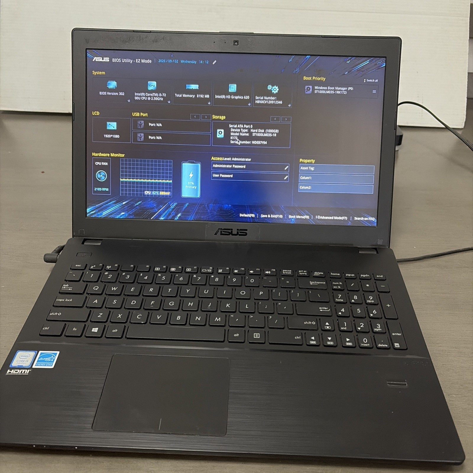 Asus P2540U Intel Core i5-7200U 7th Gen  8GB Ram 1TB HDD no OS