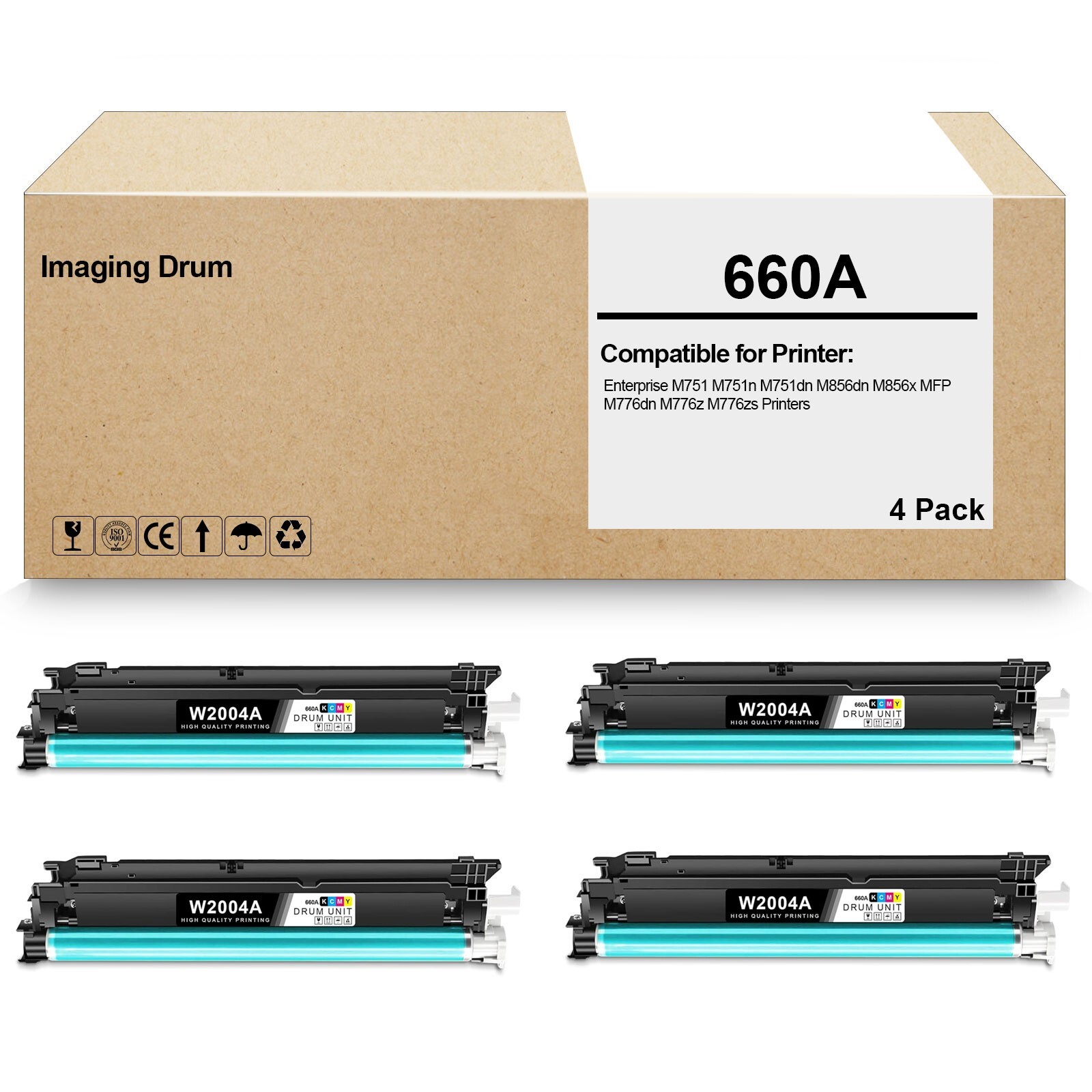 4 Pack 660A W2004A Imaging Drum works for Enterprise M751n M751dn M856dn M776