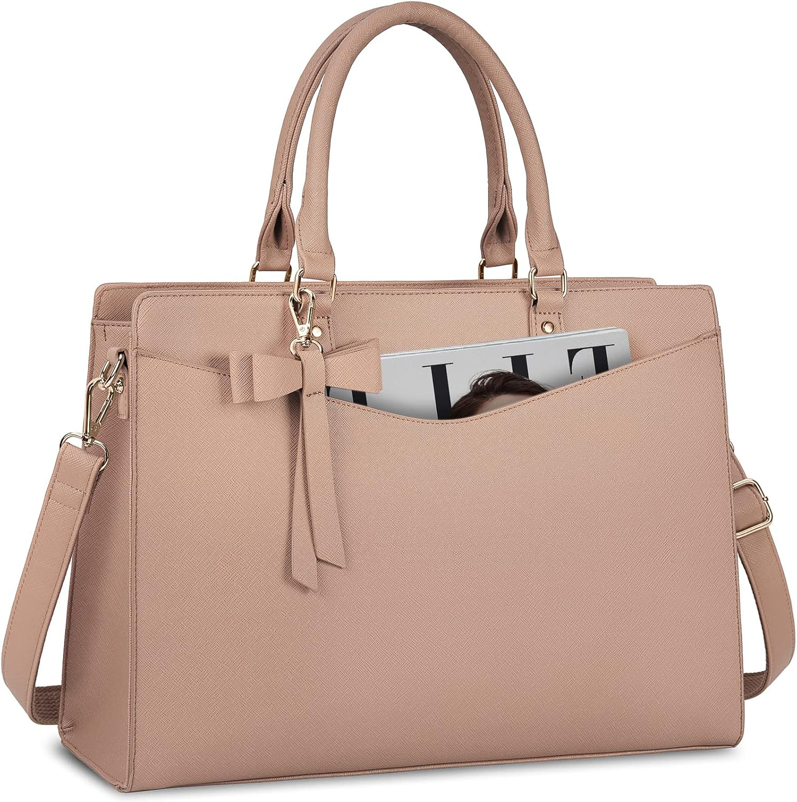 Laptop Bag for Women 15.6 Inch PU Waterproof Office Tote Shoulder Bag with