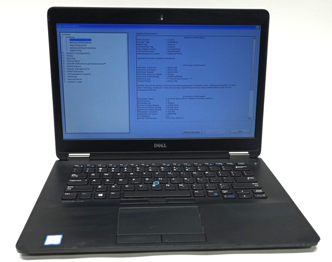 Dell Latitude E7470 i7-660U VPRO@2.60GHz 8GB DDR4 RAM No HDD No OS SD049*