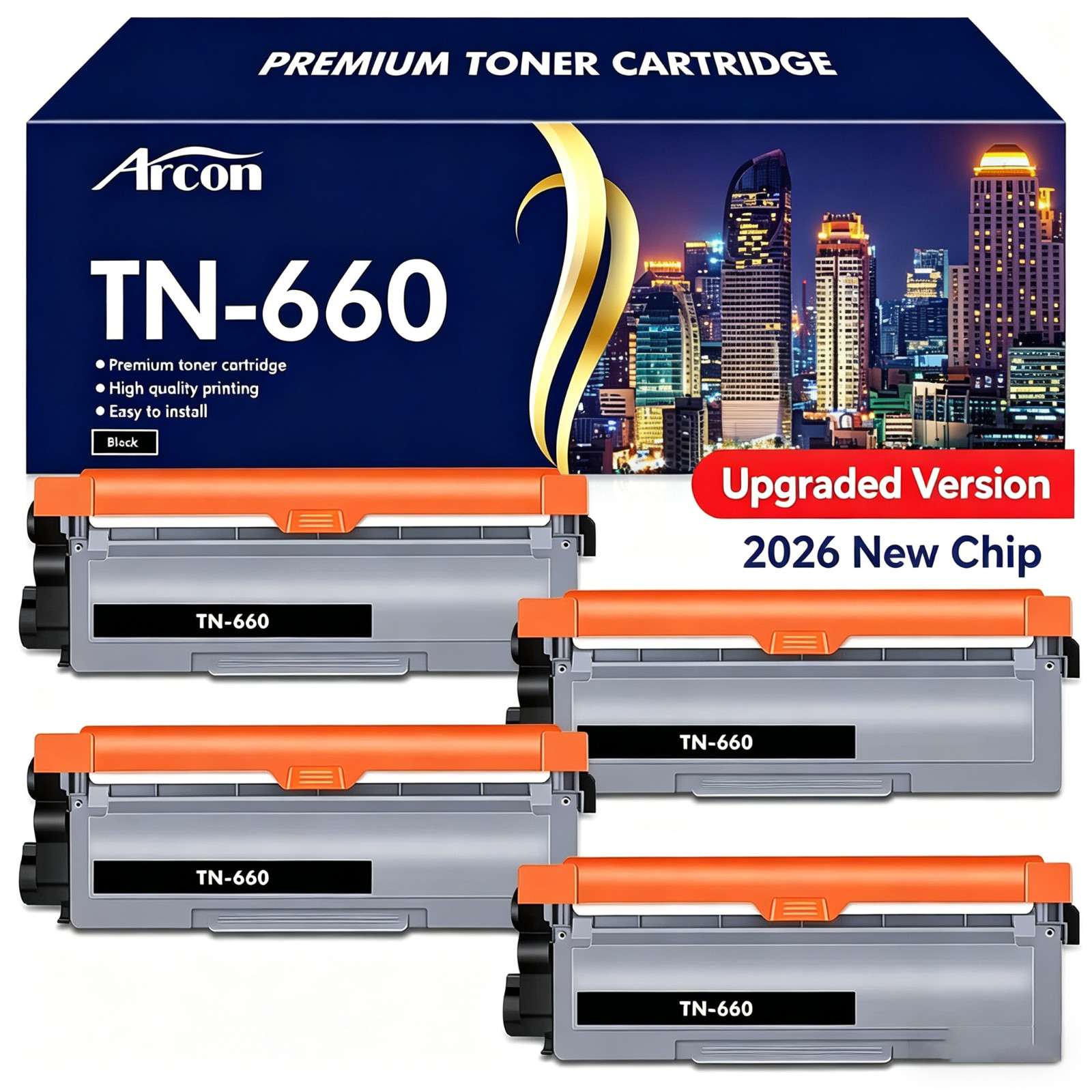 4PK Upgraded TN660 Toner Cartridge for Brother MFC-L2700DW HL-L2320D DCP-L2540DW