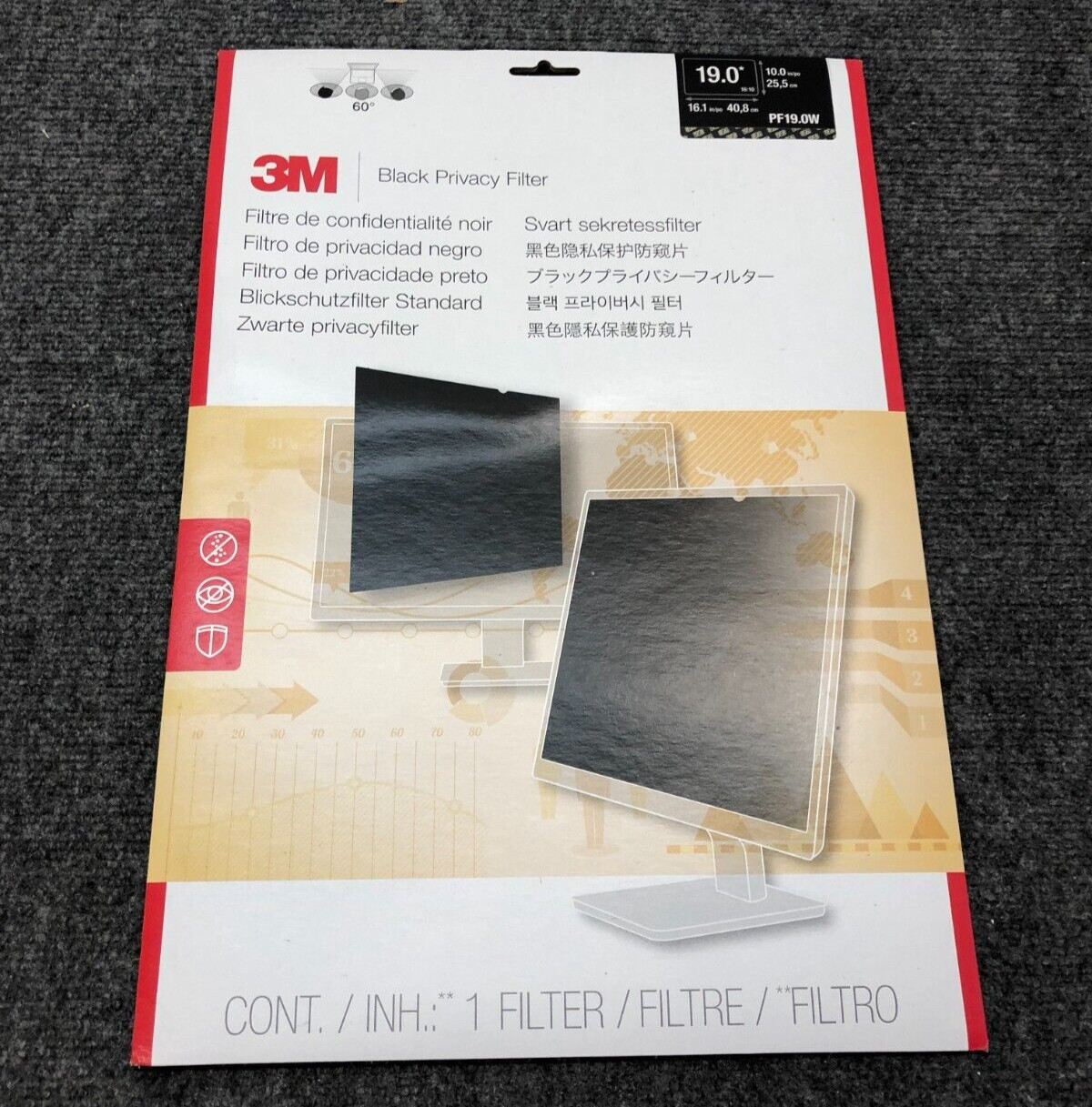 Lot of 4 3M PF19.OW Black Privacy Filter - Open Box -