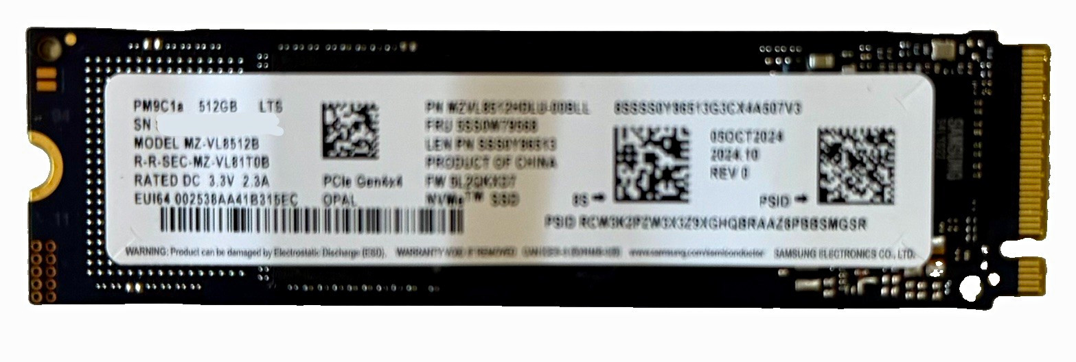 Samsung PM9C1a 512GB M.2 2280 PCIe Gen4x4 NVMe Internal SSD OPAL  100% HEALTH