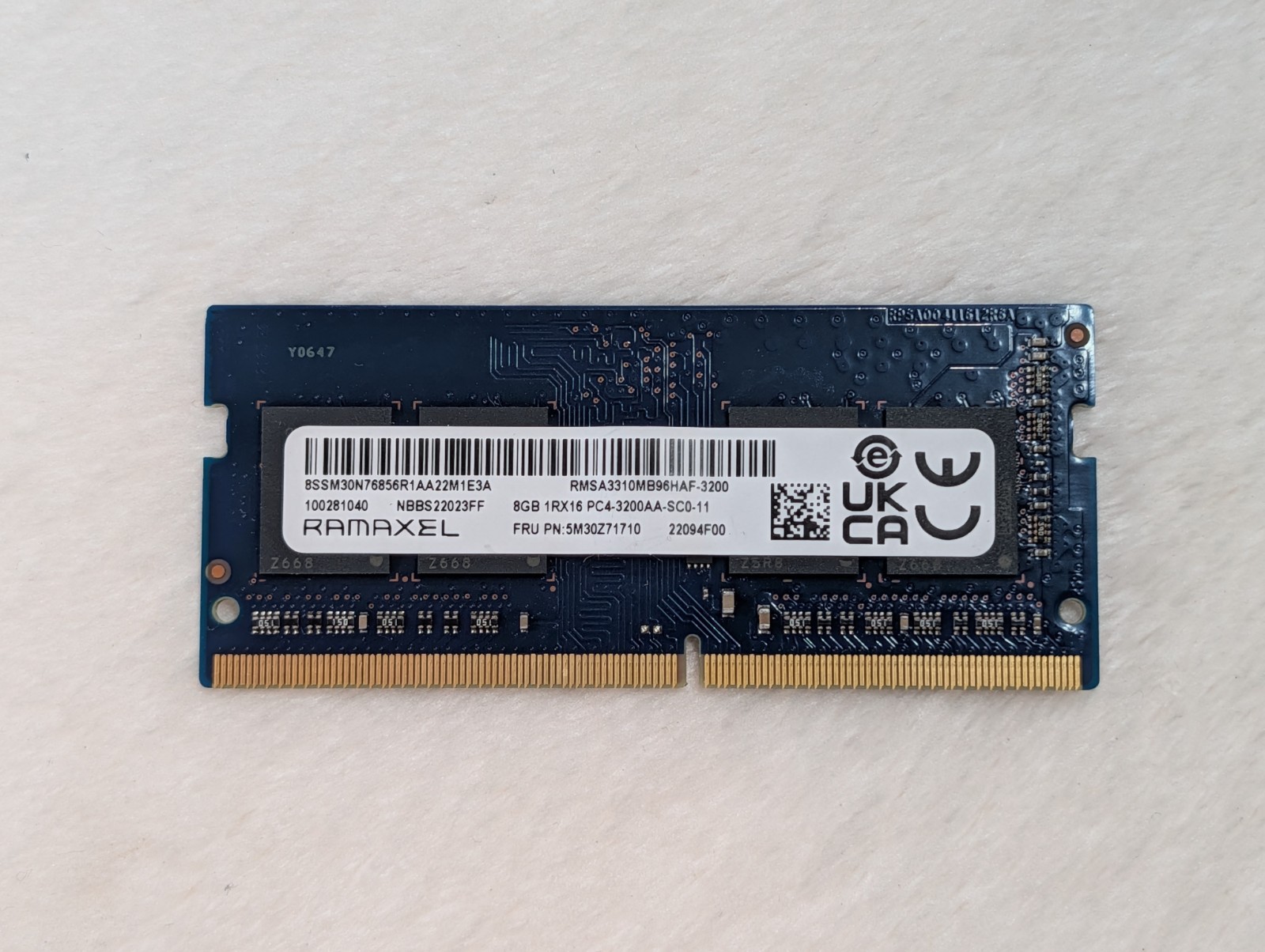 Sodimm, 8GB RAM, DDR4, 3200, Memory (Ramaxel) Lenovo FRU: 5M30Z71710 (1 Stick)