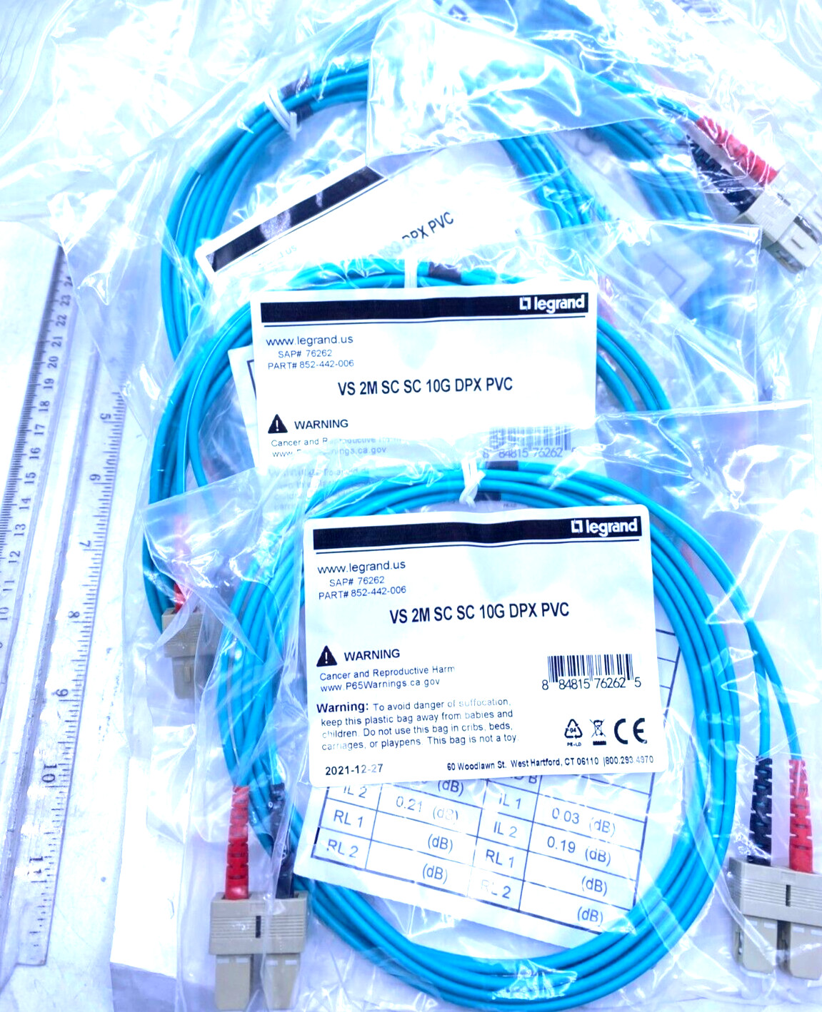 Legrand Quiktron Lot of 13 Fiber Optic Cable VS 2M SC SC 10G DPX PVC 852-442-006