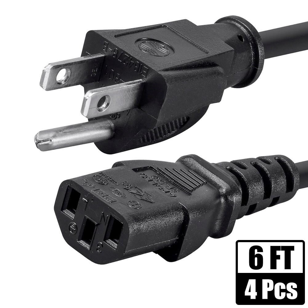4 Pcs 6FT Power Cord Cable NEMA 5-15P to IEC320 C13 AC Plug US 3-Prong 18AWG 10A